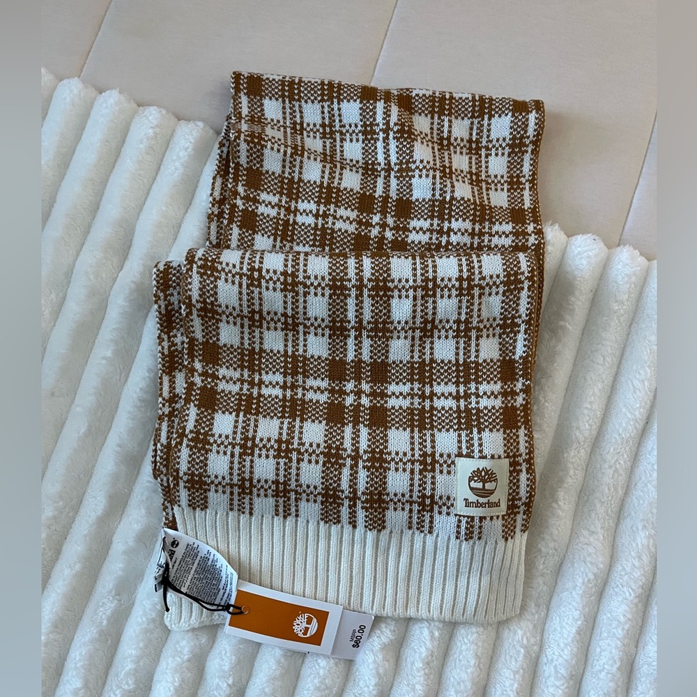 NWT Timberland Brown and White Plaid Scarf